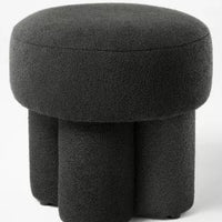 Boucle Fully Upholstered Accent Ottoman Stool Black - Threshold: Round Padded Bench, Wood Legs, No Assembly Required LPEU844134