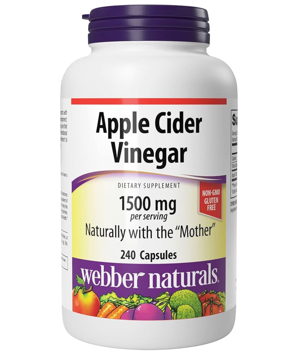 Webber Naturals Apple Cider Vinegar Capsules with The Mother, 1500 mg per Serving, High Potency, 240 Capsules DLC: 10/2028