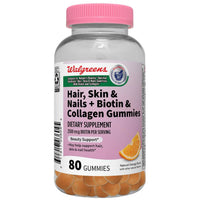 Walgreens Hair, Skin & Nail Plus Collagen 80 Gummies Natural Orange DLC: Sept26