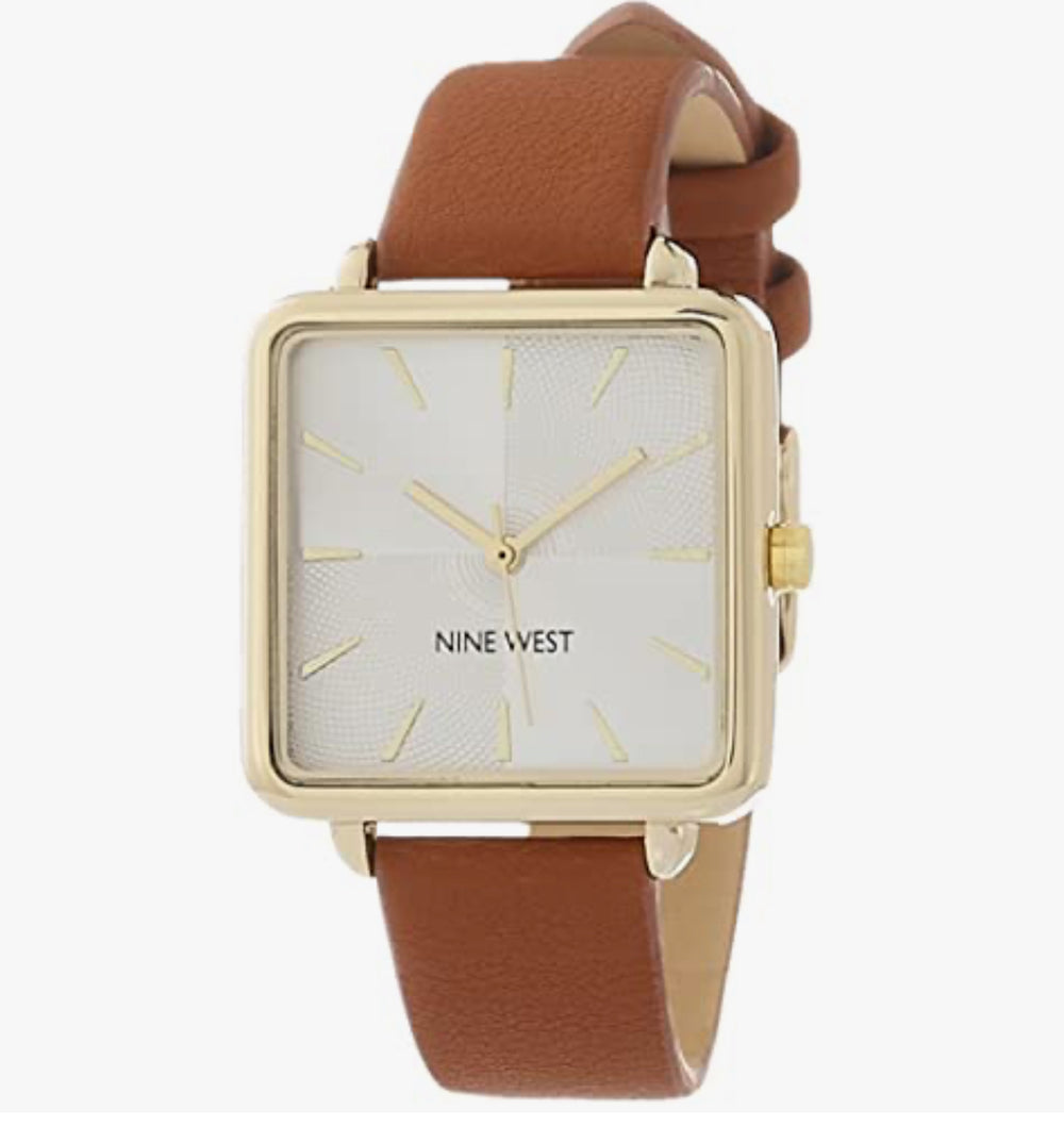 Nine West Women's Japanese Quartz Dress Watch with Faux Leather Strap