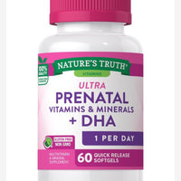 Nature's Truth Ultra Prenatal Vitamins And Minerals + DHA Quick Release Softgels (60ct) DLC: Août27