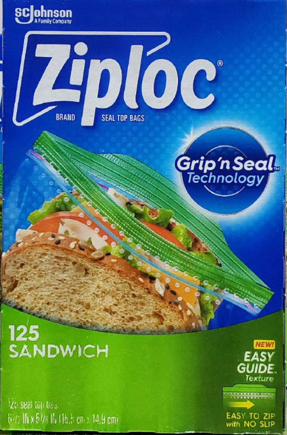 Ziploc Resealable Food 125 Storage Bags Genuine Zip Lock Freezer Snack Sandwich (16.5 cm x 14.9 cm)
