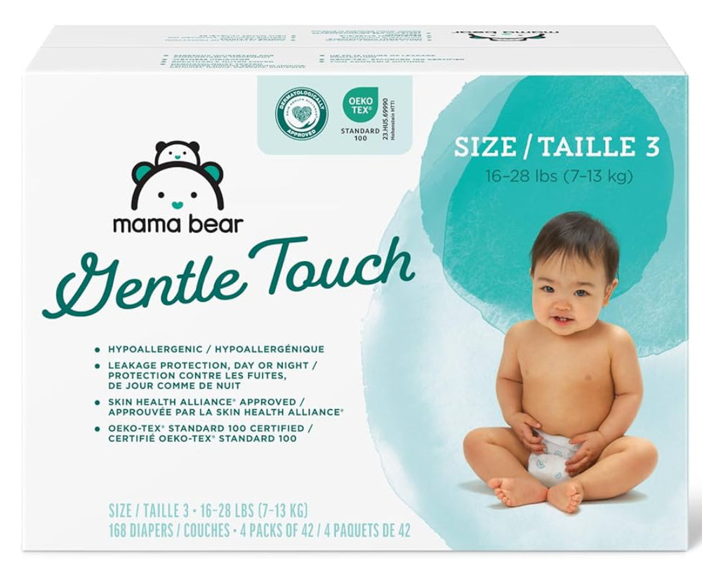 Mama Bear Gentle Touch Diapers, Hypoallergenic, Size 3, 168 Count (4 packs of 42), White