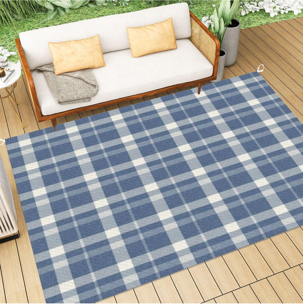 Outdoor Area Rug French Farmhouse Woven Blue Plaid Check Seamless Linen Pattern Rustic
(2m40 x 3m)