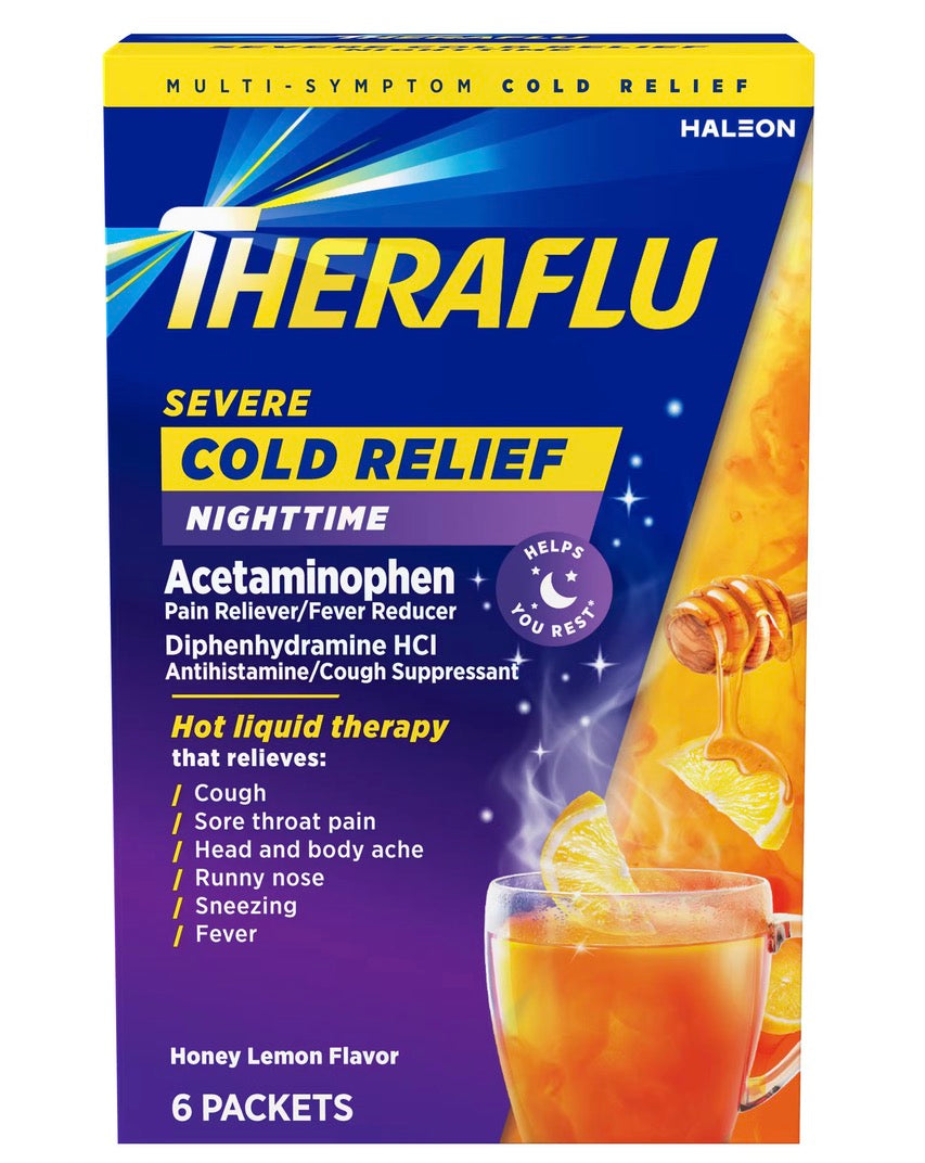 Theraflu Nighttime Severe Cold Relief Powder (6 packs) DLC: Fév27