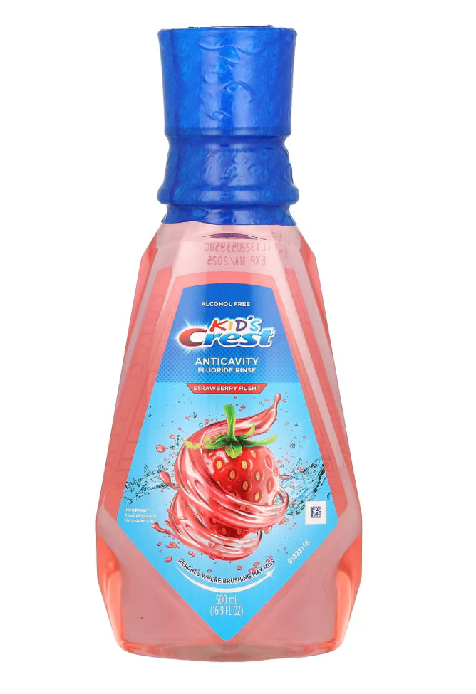 Enfants, Rinçage au fluorure anti-carie, Sans alcool, Strawberry Rush, 500 ml