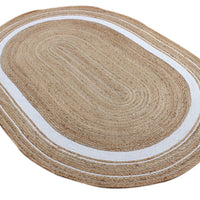 Second Nature Online KHIDAKEE Small Braided Oval Rug Jute with White Border (150cm x 2m)