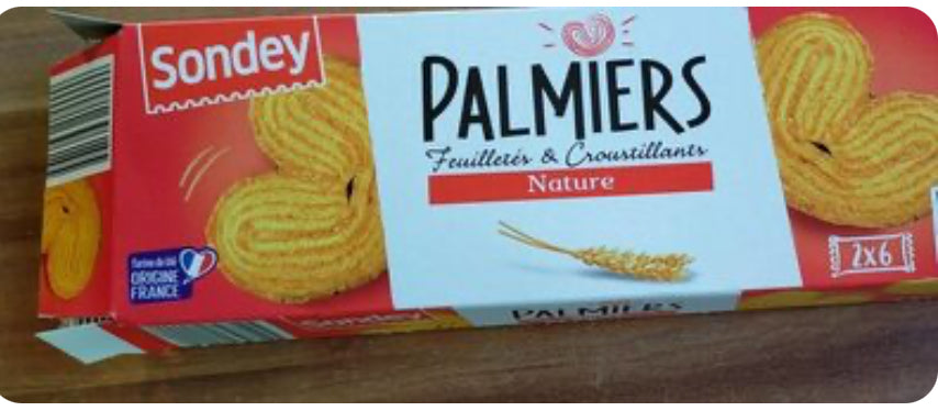 Palmiers nature - Sondey - 100 g 12 biscuits DLC: Sept25