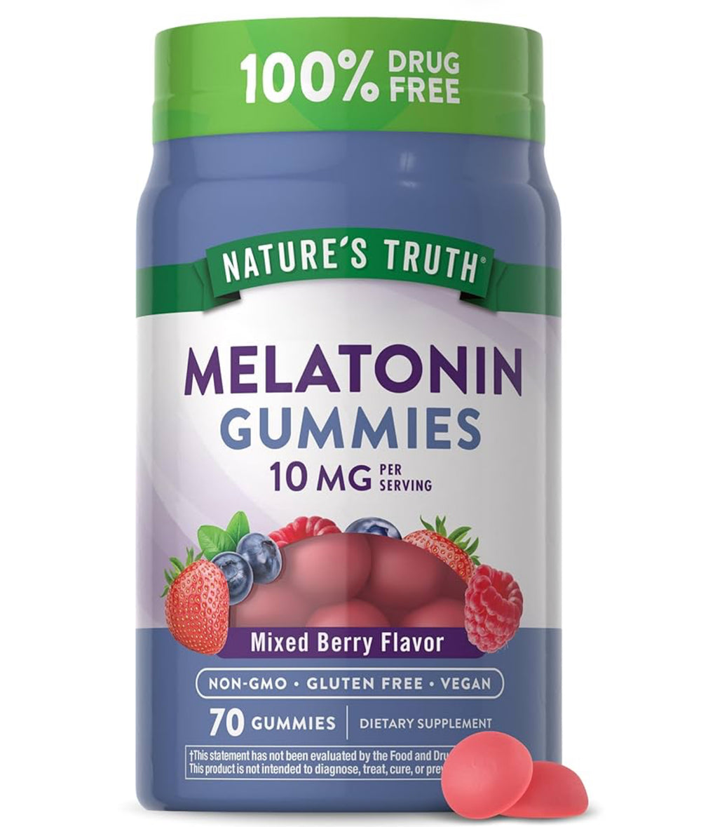 Nature's Truth Melatonin 10mg Gummies | 70 Count | Berry Flavor | Vegan, Non-GMO, and Gluten Free Supplement DLC: Juin26