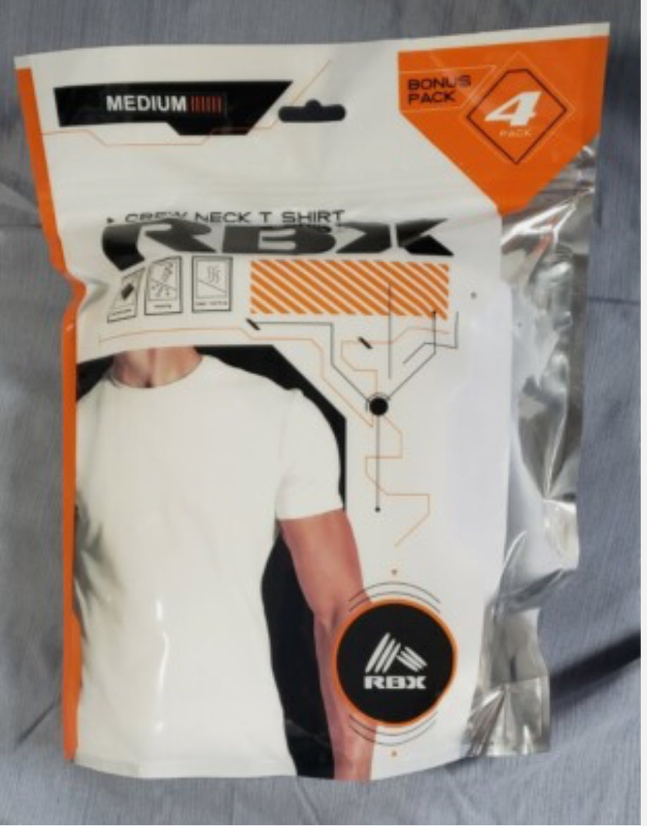 New Men’s RBX Crew Neck T Shirt - Size M - 4 pack