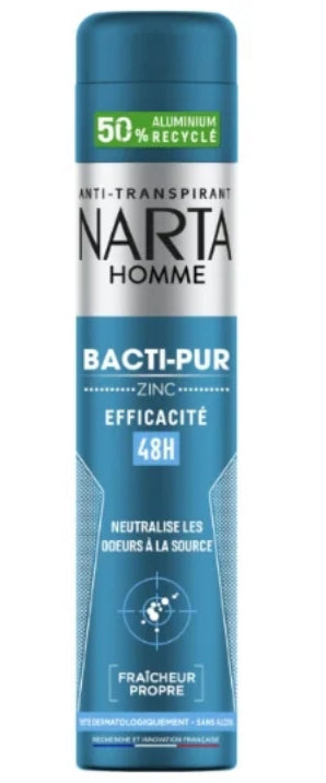 Déodorant spray homme Anti-bactérien Au Zinc Bacti-Pur NARTA HOMME 200mL