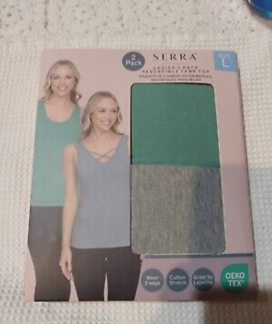 2 Pack Serra Reversible Tank Top Womens Large Green And Gray Oeko Tex Stretch