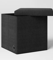 
              Collapsible Dorm Single Storage Ottoman Black - Room Essentials: Upholstered, Textured Fabric, Wood Frame, Storage Lid
            