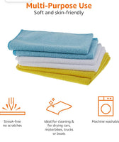 
              1pk Amazon Basics Microfiber Cleaning Cloth, Non-Abrasive, Reusable and Washable, Blue/White/Yellow, 16" x 12"
            