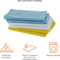 1pk Amazon Basics Microfiber Cleaning Cloth, Non-Abrasive, Reusable and Washable, Blue/White/Yellow, 16" x 12"