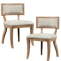 Marie Dining Chairs Set of 2, Fabric Upholstered Dining Kitchen Chairs with Open Curved Back and Solid Wood Legs, Easy Assembly, Beige/Light Natural