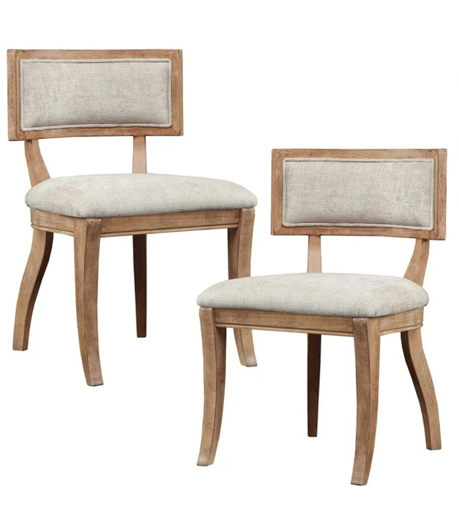 Marie Dining Chairs Set of 2, Fabric Upholstered Dining Kitchen Chairs with Open Curved Back and Solid Wood Legs, Easy Assembly, Beige/Light Natural