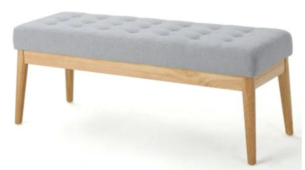 Kingfun Beige Upholstered Tufted Bed Bench Seat with Sturdy Wooden Legs
