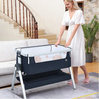 
              Costway Baby Bassinet Bedside Sleeper w/Storage Basket & Wheel for Newborn Navy
            