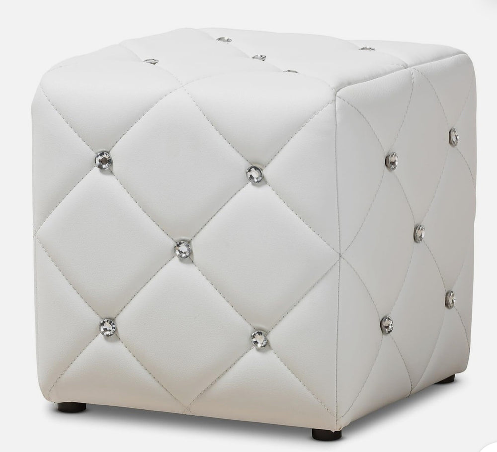 Stacey Modern and Contemporary Faux Leather Upholstered Ottoman White - Baxton Studio LPFT283795