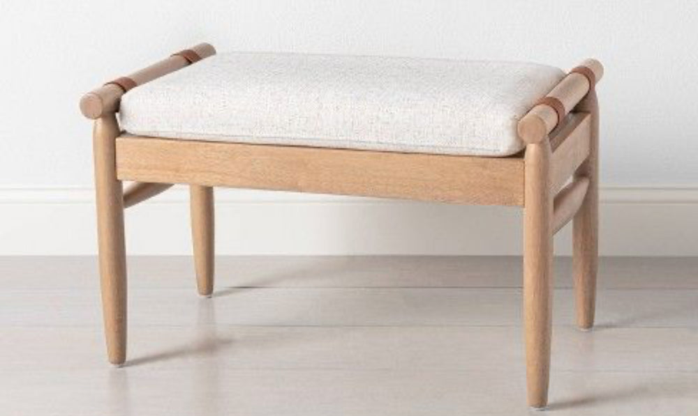 Upholstered Natural Wood Ottoman (43.1cm x 68.5cm x 43.1cm)