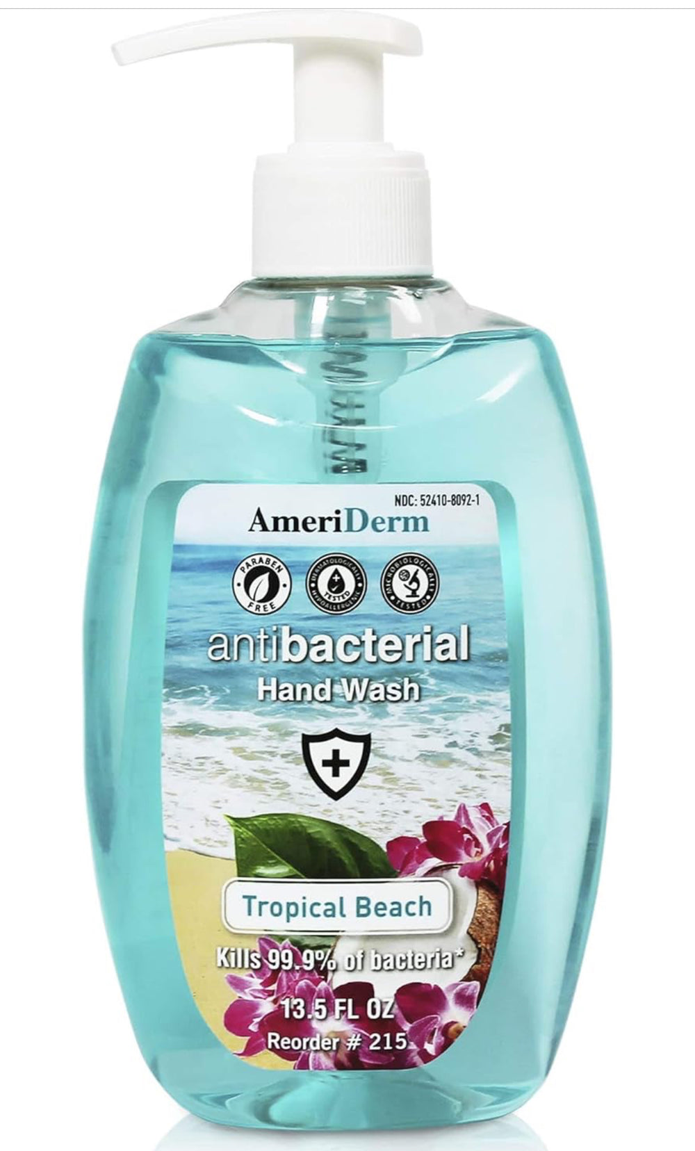 Ameriderm Premium Antibacterial Hand Wash Antibacterial Pump Hand Soap For The Whole Family - Tropical Beach Scent Hand Liquid Soap For Sensitive Skin & Everyday Use - 13.5 fl oz