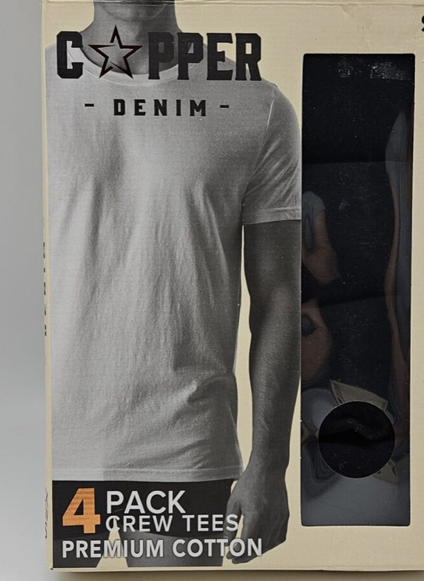 4 Pack COPPER DENIM Men's M Black Crew Neck Cotton Short Sleeve T Shirts