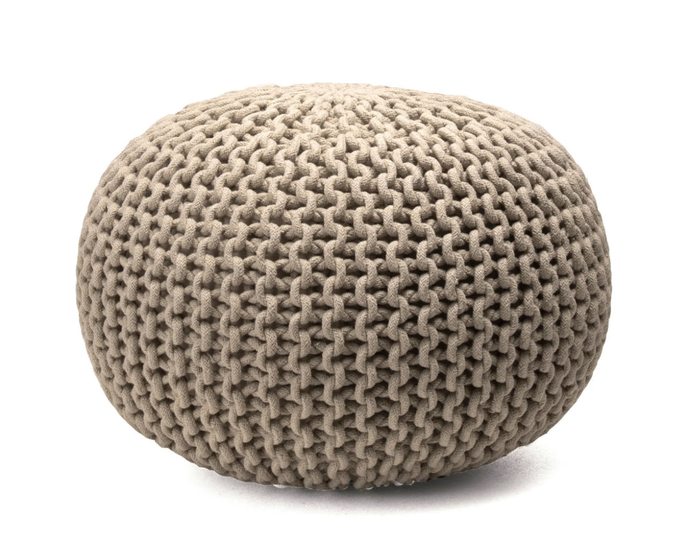 Bruges Knit Cotton Solid Round Filled Ottoman Pouf