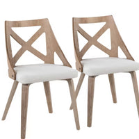 Set of 2 Charlotte Dining Chairs: Elegant Farmhouse Style, Cream Upholstery, Wood Frame - LumiSource LPFN978394