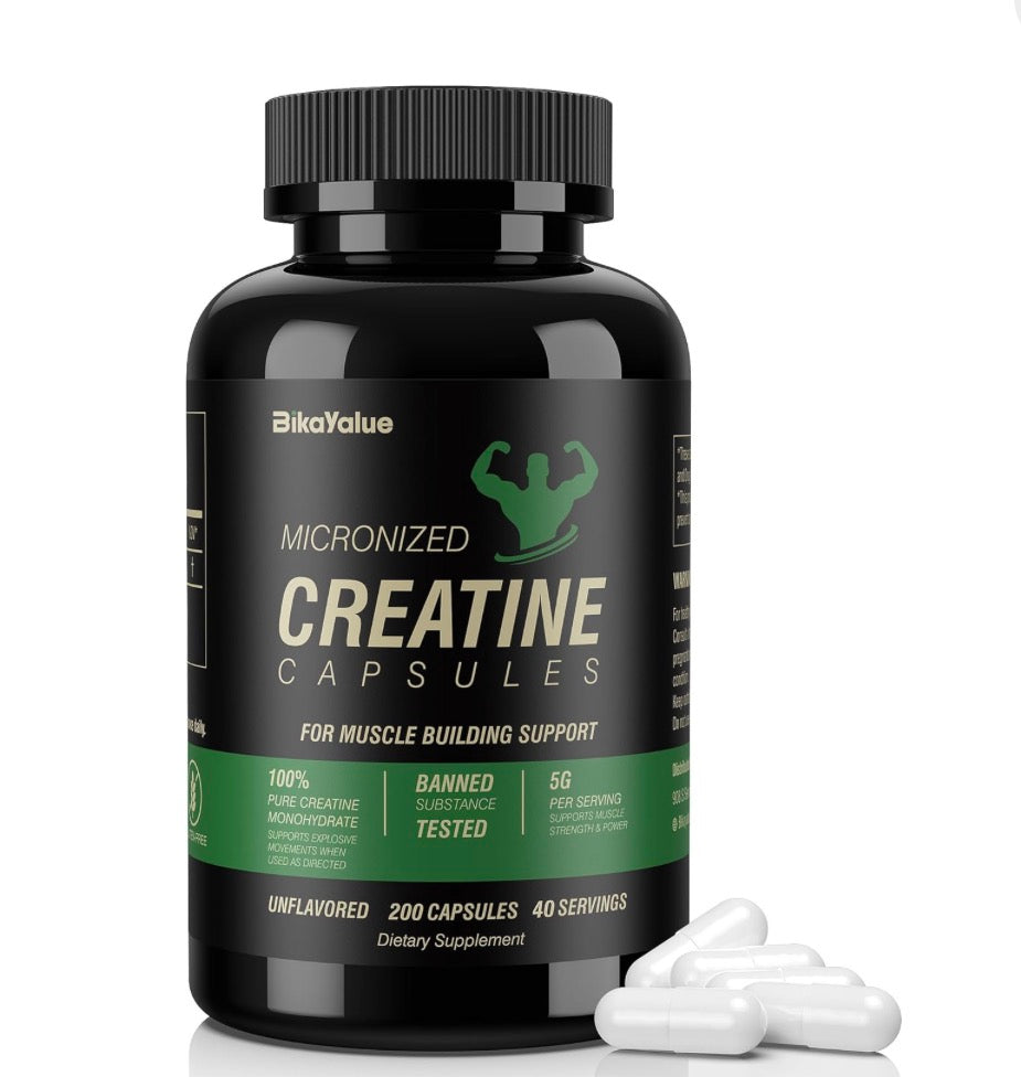 Capsules monohydratées de créatine micronisées, supplément de capsules de créatine pour les muscles (200 gélules) DLC: 08/2026