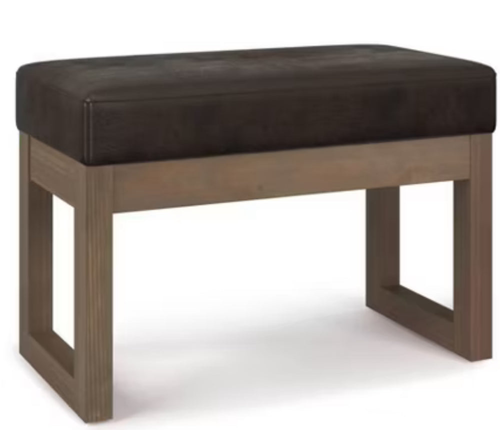 Small Madison Footstool Ottoman Bench Distressed Dark Brown - WyndenHall: Mid-Century Modern, Faux Leather, Wood Frame LPEU846783