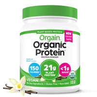 Orgain Organic Vegan Protein Powder, Vanilla Bean - 21g Plant Based Protein, 4g Prebiotic Fiber, No Lactose Ingredients, No Added Sugar, Non-GMO, For Shakes & Smoothies, 1.02 lb (462g) DLC: Fév27
