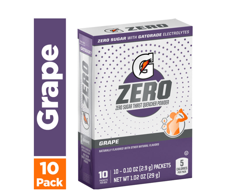 Gatorade Zero Sugar Thirst Quencher Powder Grape (10 paquets x 29g) DLC: 02 Mars26