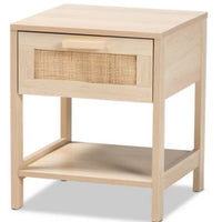 Sebille Wood with Natural Rattan 1 Drawer Nightstand Light Brown - Baxton Studio: Mid-Century Design, Organizational Storage LPFN967937