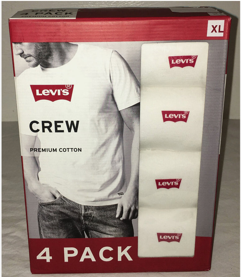 Mens Levis White Cotton Crew T Shirts Size XL (46-48) 4 Pack