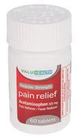 
              ValuHealth Regular Strength Acetaminophen 325-mg Pain Relief Tablets, 60-ct. Bottles DLC: Nov25
            