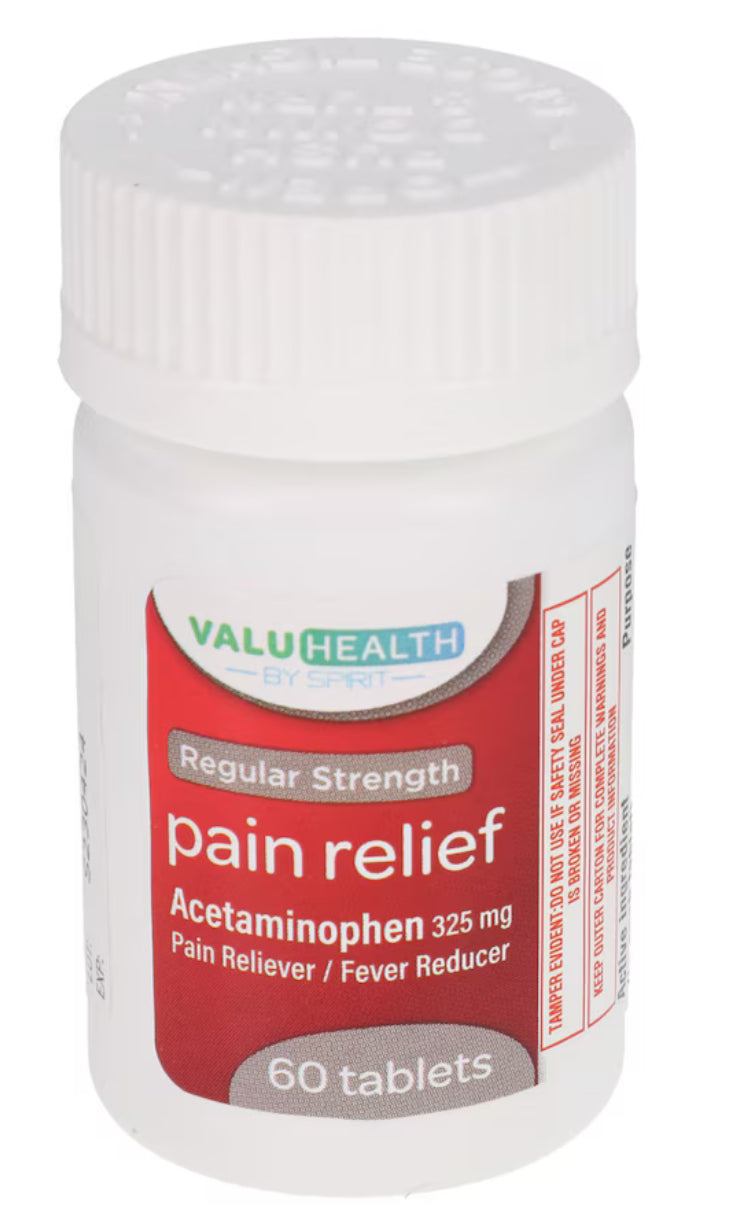 ValuHealth Regular Strength Acetaminophen 325-mg Pain Relief Tablets, 60-ct. Bottles DLC: Nov25