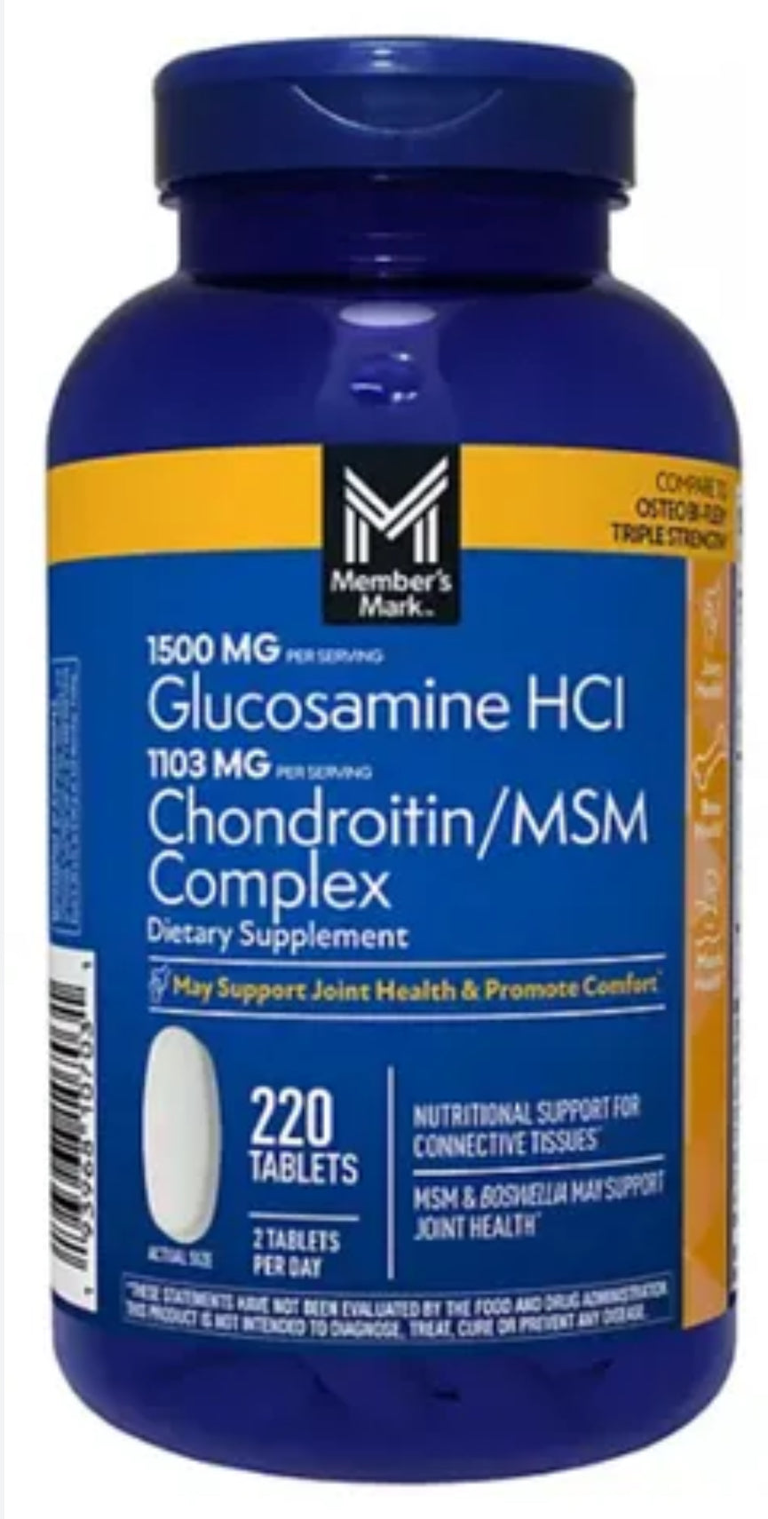 Member's Mark Glucosamine HCl and Chondroitin/ MSM Complex Tablets, (220 ct) DLC: Janv28
