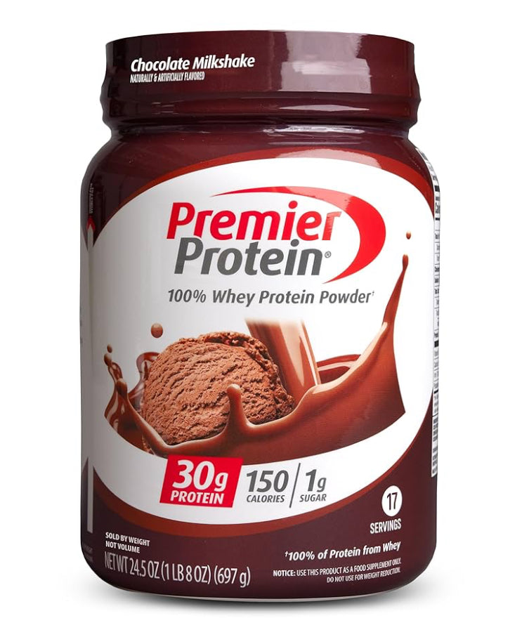 Premier Protein Powder, Chocolate Milkshake, 30g Protein, 1g Sugar, 100% Whey Protein, Keto Friendly, No Soy Ingredients, Gluten Free, 17 Servings, 24.5 Ounce (697g) DLC: Fév27