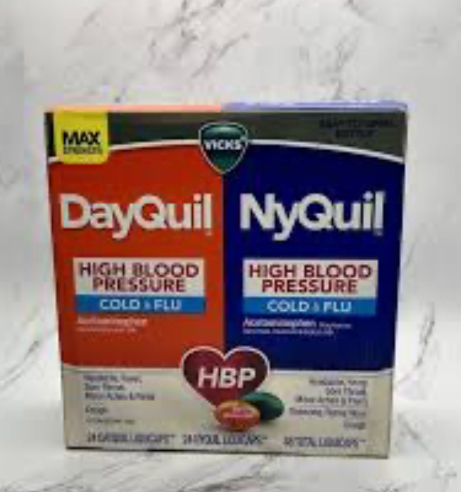 Vicks Dayquil & Nyquil High Blood Pressure - Cold & Flu - 48 Liquicaps/ DLC: Avril25