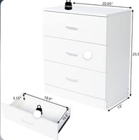 
              Cómoda de 3 cajones, cómoda de madera con almacenamiento, organizador de ropa con asa recortada, armario de almacenamiento, mesita de noche para sala de estar, dormitorio, pasillo, entrada blanco 3-3 ( L 68cm, La 38cm, H 70 cm)
            