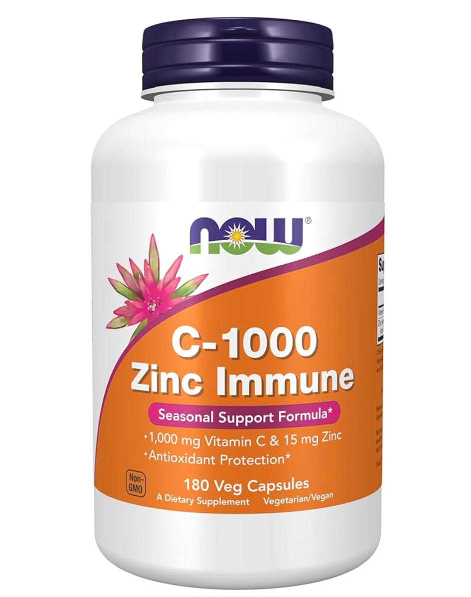 NOW Supplements, C-1000 & Zinc Immune, Seasonal Support Formula, Antioxidant Protection, 180 Count DLC: 05/2028