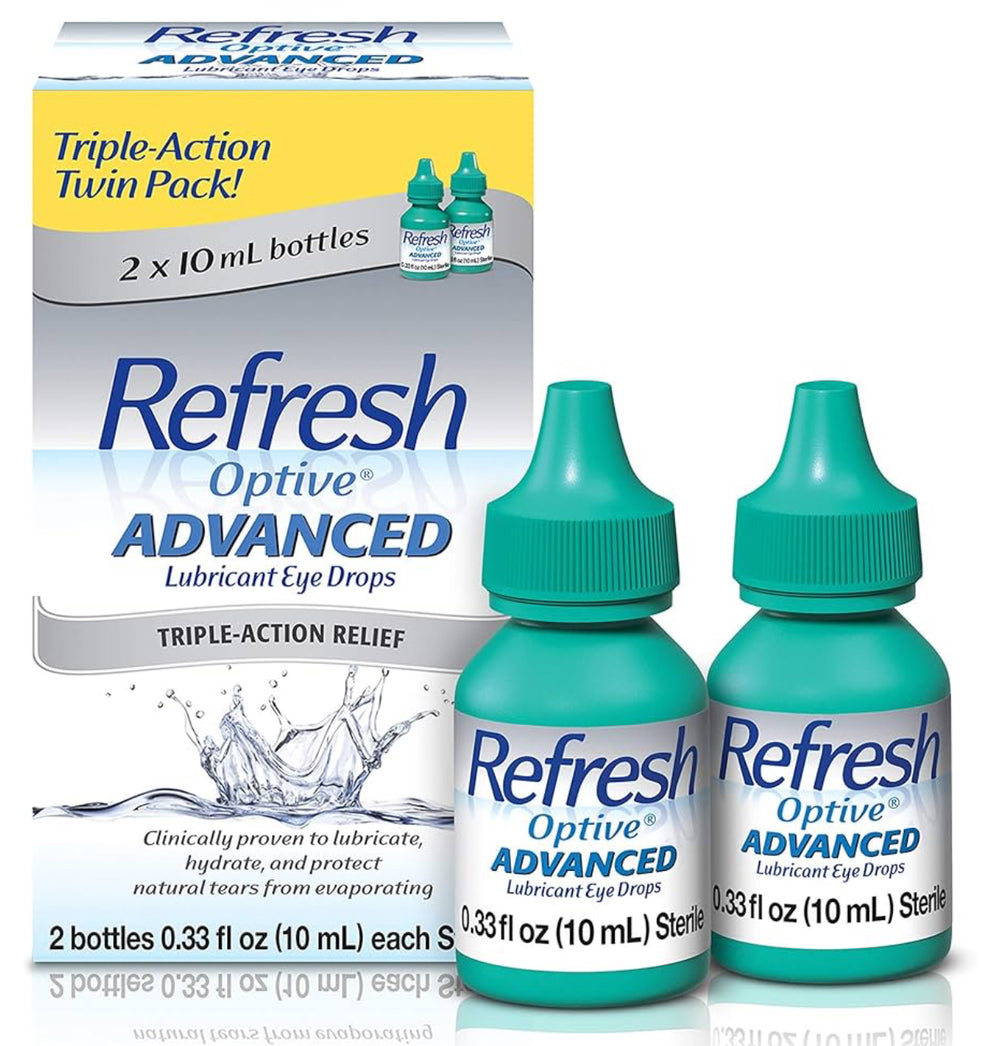Refresh Optive Advanced Lubricant Eye Drops For Dry Eyes, 0.33 Fl Oz Sterile (2 Count) (10ml) DLC: Juillet26