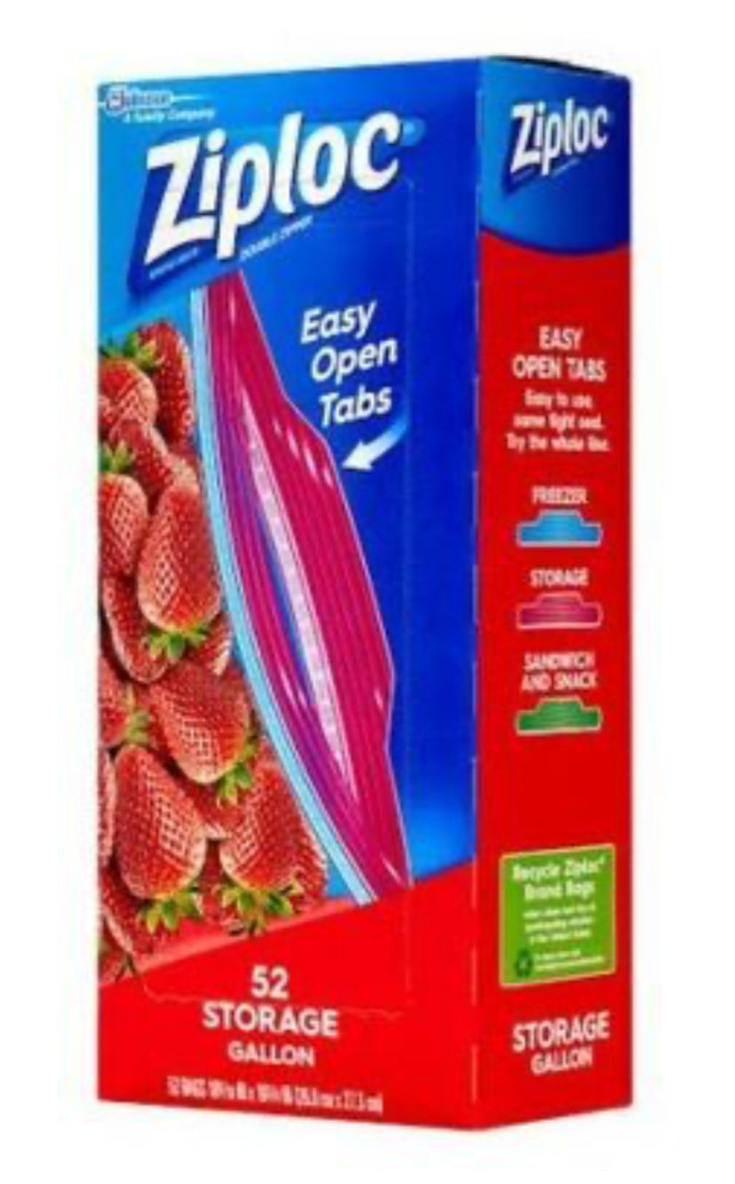 Ziploc Resealable Food 52 Storage Bags Genuine Zip Lock Freezer Snack Sandwich (26.8 cm x 27.3 cm)