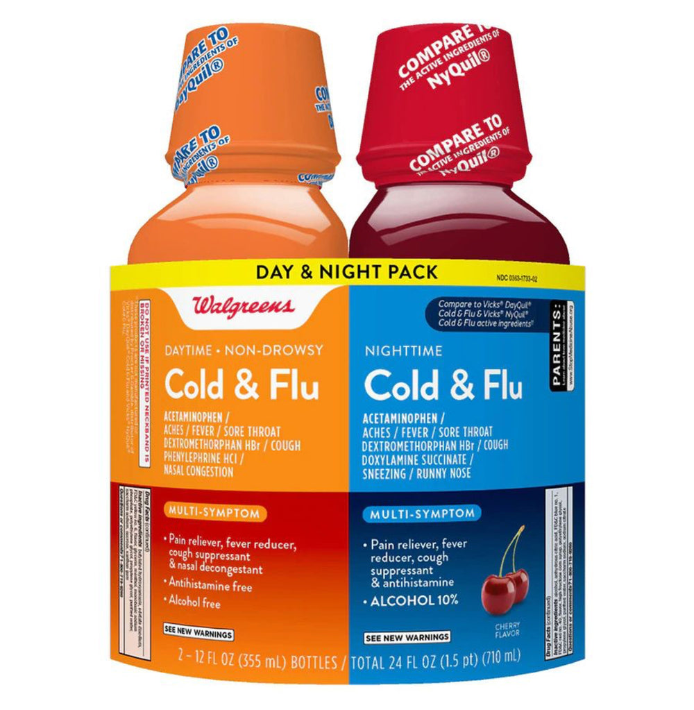 Walgreens Cold & Flu Day & Night Pack
2 bottles / 12FL OZ (710 mL) DLC: Nov24
