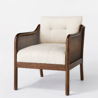 Woodspring Caned Accent Chair Dark Walnut/Cream (KD) - Threshold designed with Studio McGee: Upholstered, Rubberwood Frame