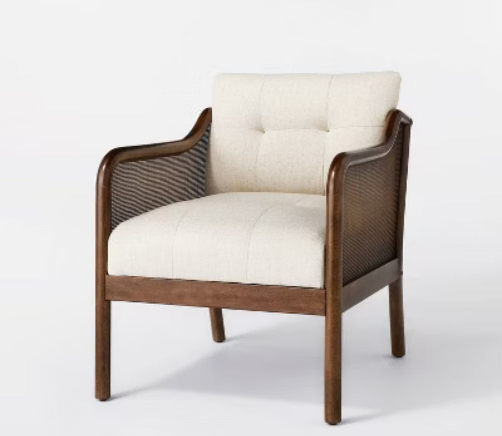 Woodspring Caned Accent Chair Dark Walnut/Cream (KD) - Threshold designed with Studio McGee: Upholstered, Rubberwood Frame