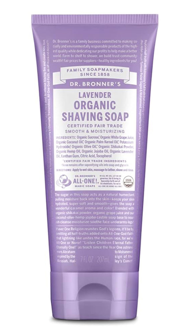 Dr. Bronner's - Organic Shaving Soap (Lavender, 207 mL) - Certified Organic, Sugar and Shikakai Powder, Soothes (207 mL)