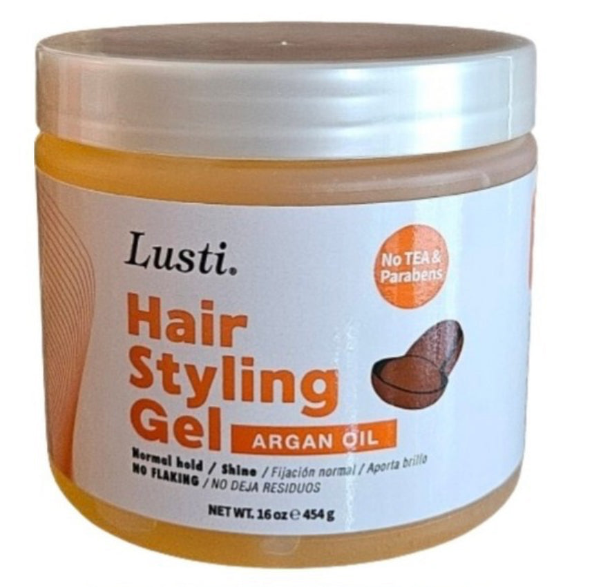 Lusti Hair Styling Gel Argan Oil Normal Hold Shine No Flaking 16 OZ 454