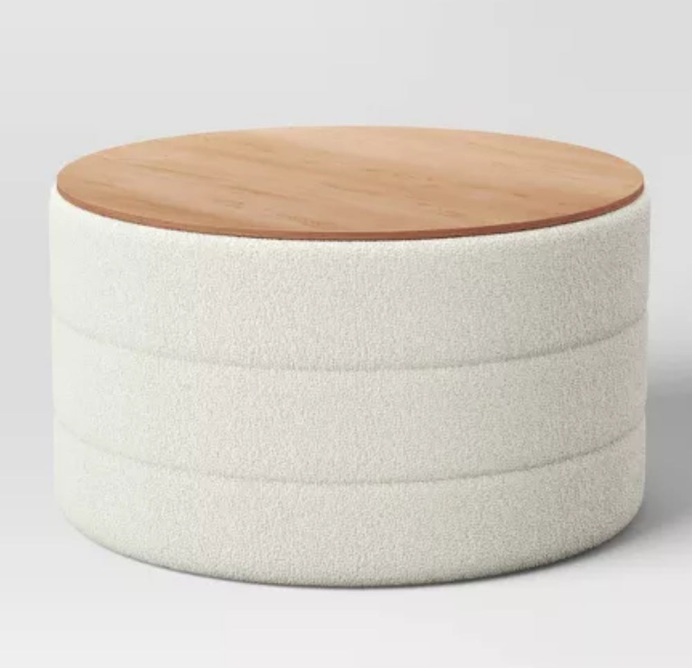 Tray Top Upholstered Storage Cocktail Boucle Ottoman Cream/White - Threshold LPEU693541